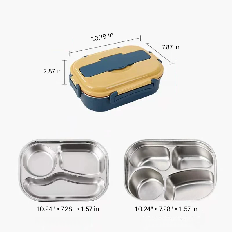 Stainless Steel Bento Box with Snap Lock System and Soup Bowl