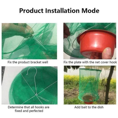 Reusable Fly Trap with Mesh Funnel and Natural Bait Pot for Barns