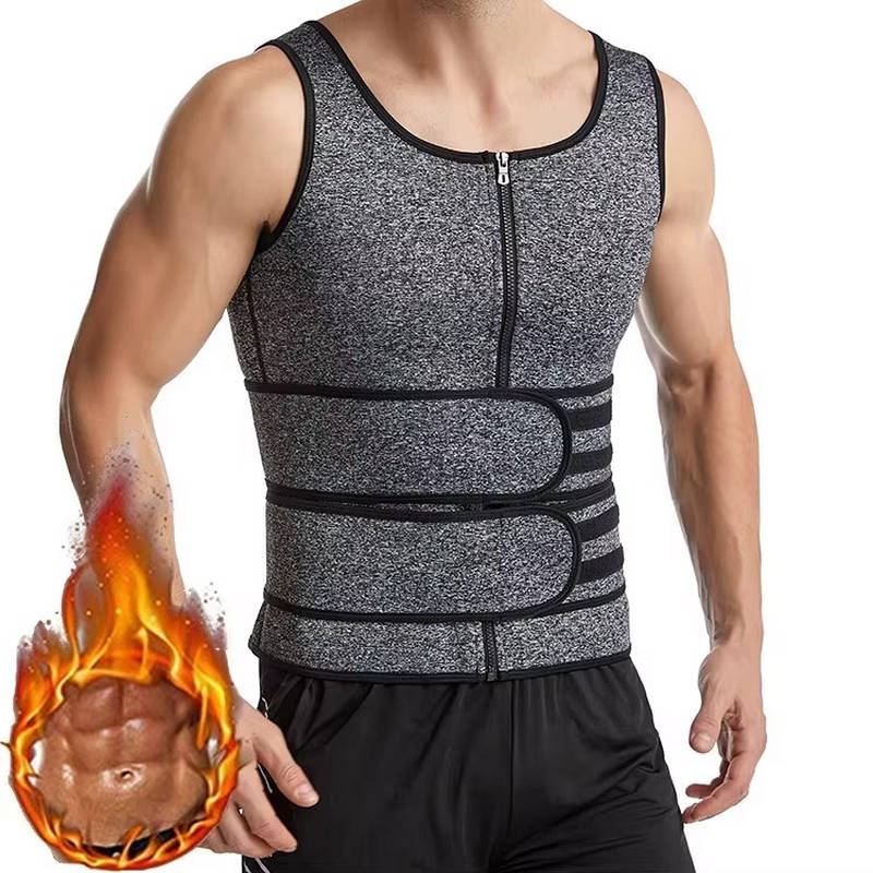 Men's Core Compression Training Vest with Dual Adjustable Waist Straps and Metal Zipper