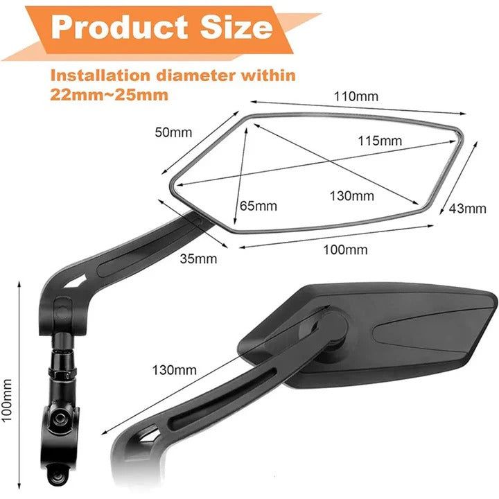 Bike Handlebar Mirrors with 360-Degree Rotation and Foldable Design, 2-Pack