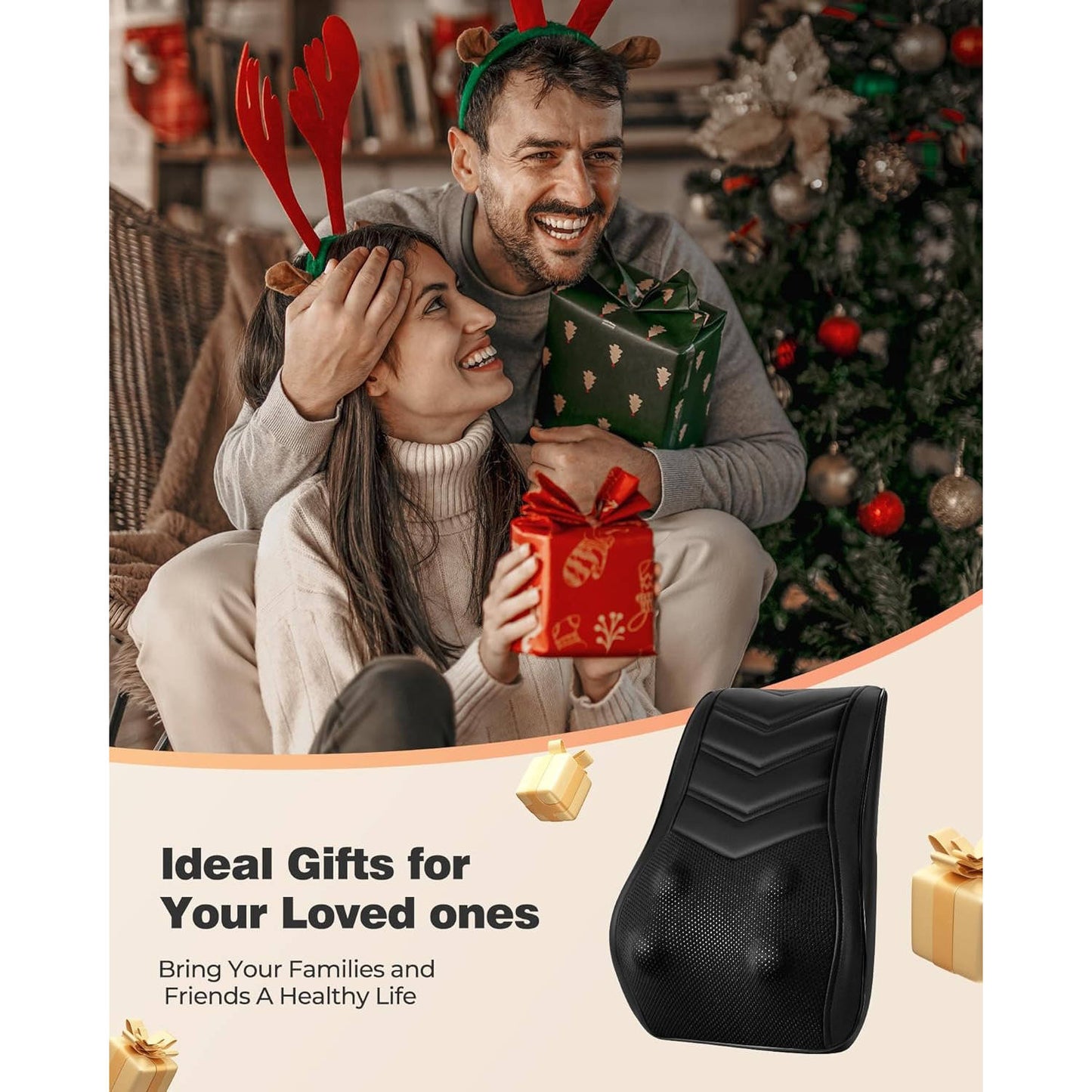 Heated Massage Pillow with 4 Rotating Nodes and Dual Heat Zones