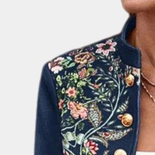 Slim Fit Floral Print Blazer Jacket with Collarless Open Front