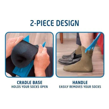 Sock Aid with Foldable Handle and Shoe Horn for Seated Dressing