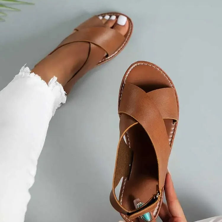 Women's Open Toe Sandals with Cushioned Footbed and Adjustable Hook Loop Closure