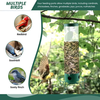 Rotating Perch Bird Feeder with Weight Activated Spin and Four Feeding Ports