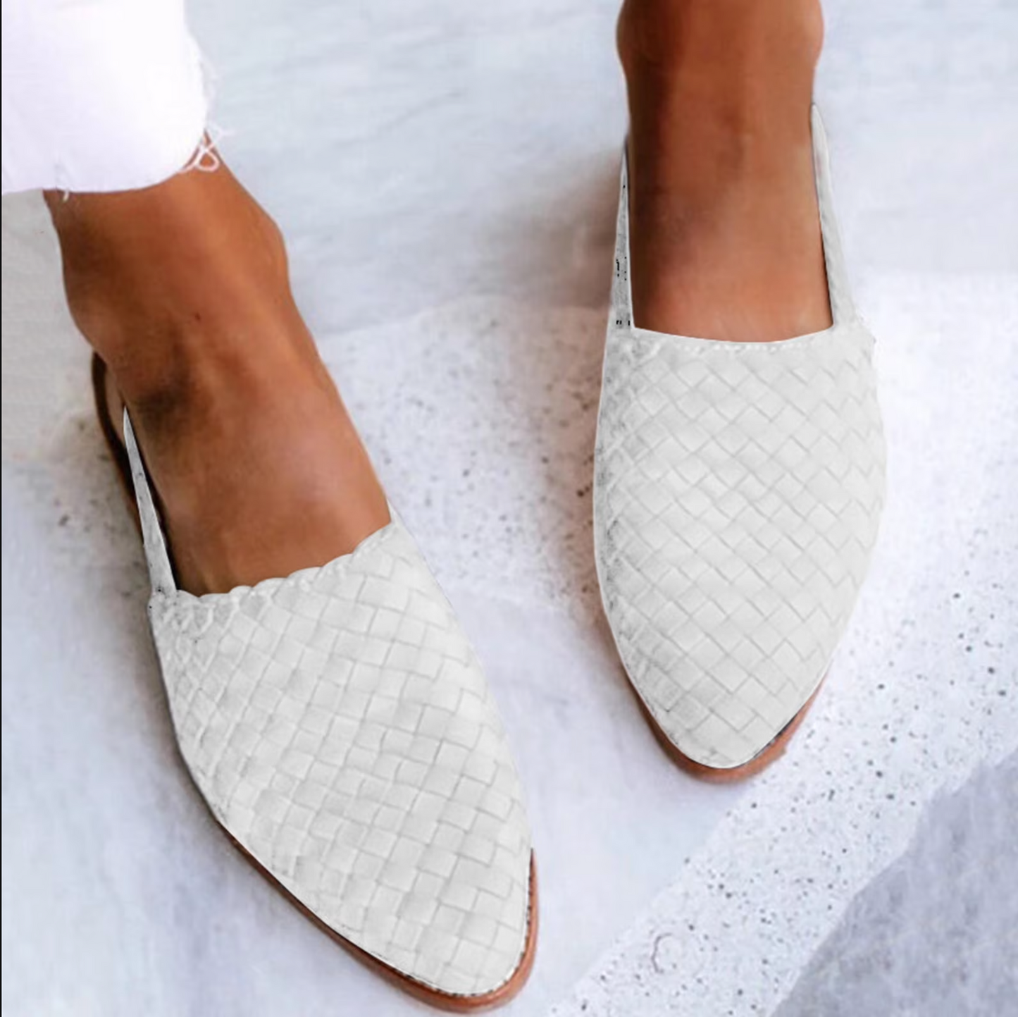 Pointed Toe Flat Mule Sandals with Adjustable Buckle Strap for Women