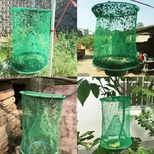 Reusable Fly Trap with Mesh Funnel and Natural Bait Pot for Barns