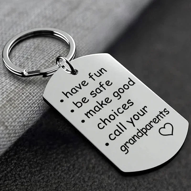 Stainless Steel Engraved Keychain with Reminder Message and Universal Attachment