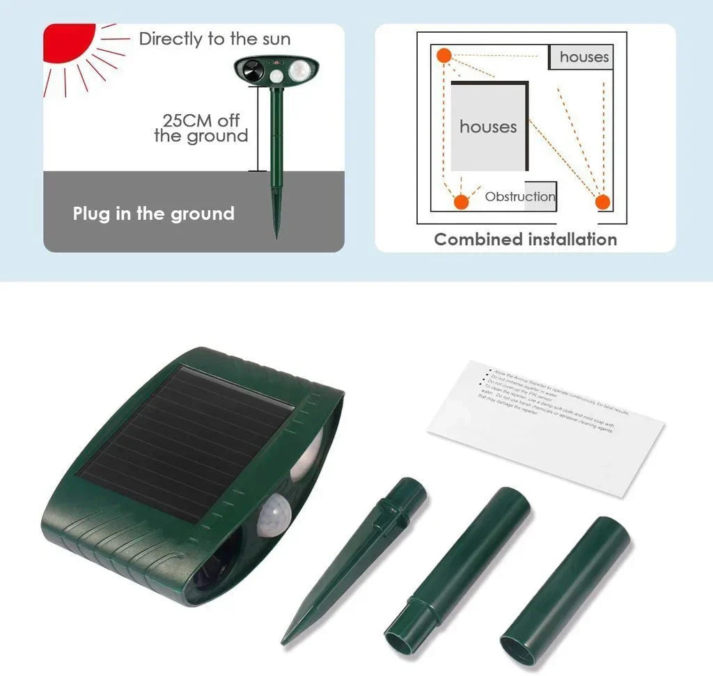 Solar Animal Repellent with Ultrasonic Emitters and Motion Sensor, 4-Pack