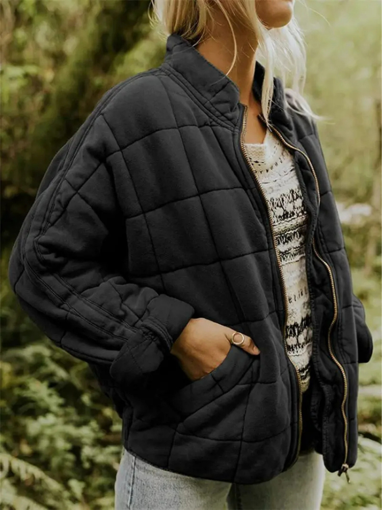 Oversized Bomber Jacket for Women with Relaxed Fit and Hip Coverage