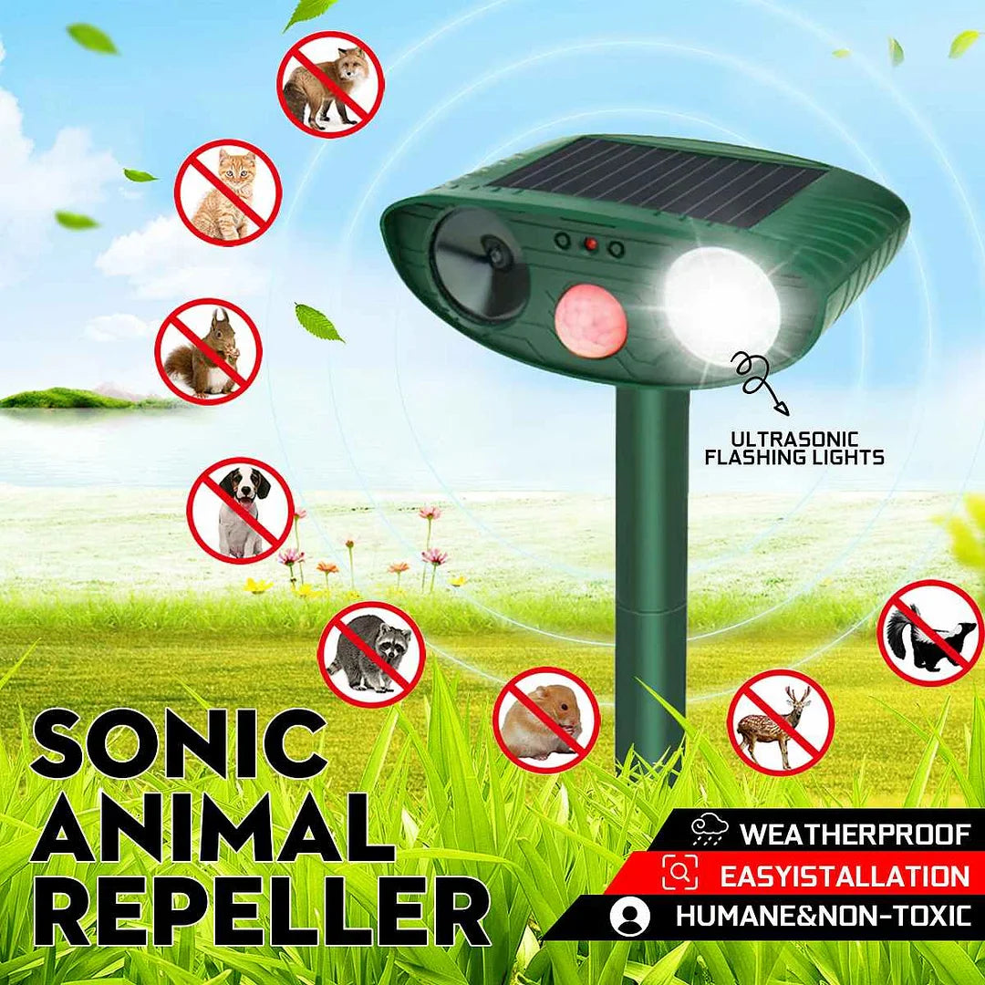 Solar Powered Ultrasonic Animal Repeller with Motion Sensor and Flashing Light, 4-Pack