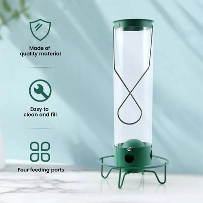 Rotating Perch Bird Feeder with Weight Activated Spin and Four Feeding Ports