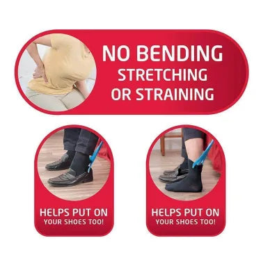 Sock Aid with Foldable Handle and Shoe Horn for Seated Dressing