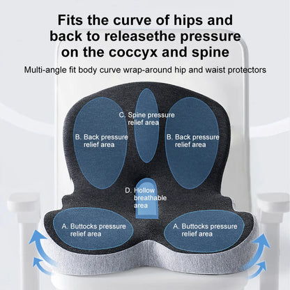 Memory Foam Seat Cushion with Backrest and Ventilated Core, Washable Cover