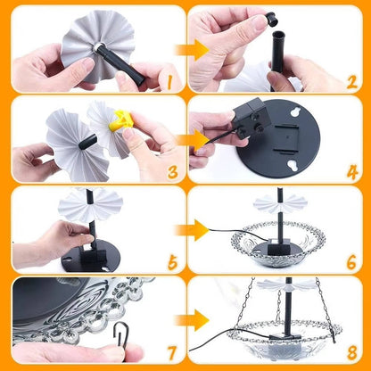 Solar Bird Bath Fountain with Two-Tier Cascade and Hanging Chains for Gardens