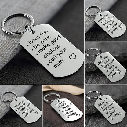 Stainless Steel Engraved Keychain with Reminder Message and Universal Attachment
