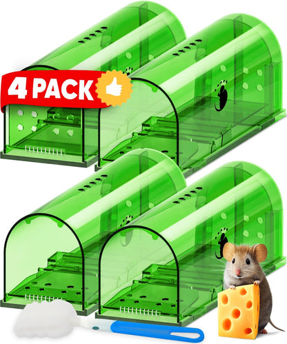 Live Capture Mouse Trap with Pivot Door and Clear Viewing Window, 4-Pack