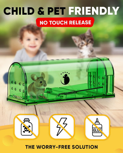 Live Capture Mouse Trap with Pivot Door and Clear Viewing Window, 4-Pack