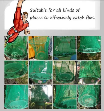 Reusable Fly Trap with Mesh Funnel and Natural Bait Pot for Barns