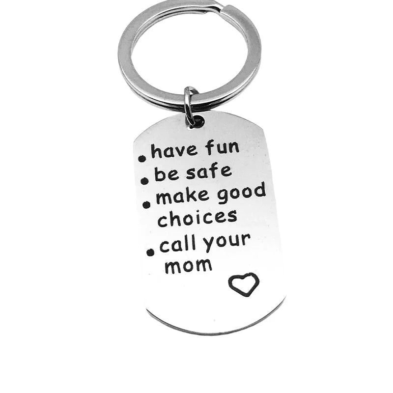 Stainless Steel Engraved Keychain with Reminder Message and Universal Attachment