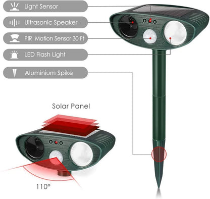 Solar Powered Ultrasonic Animal Repeller with Motion Sensor and Flashing Light, 4-Pack