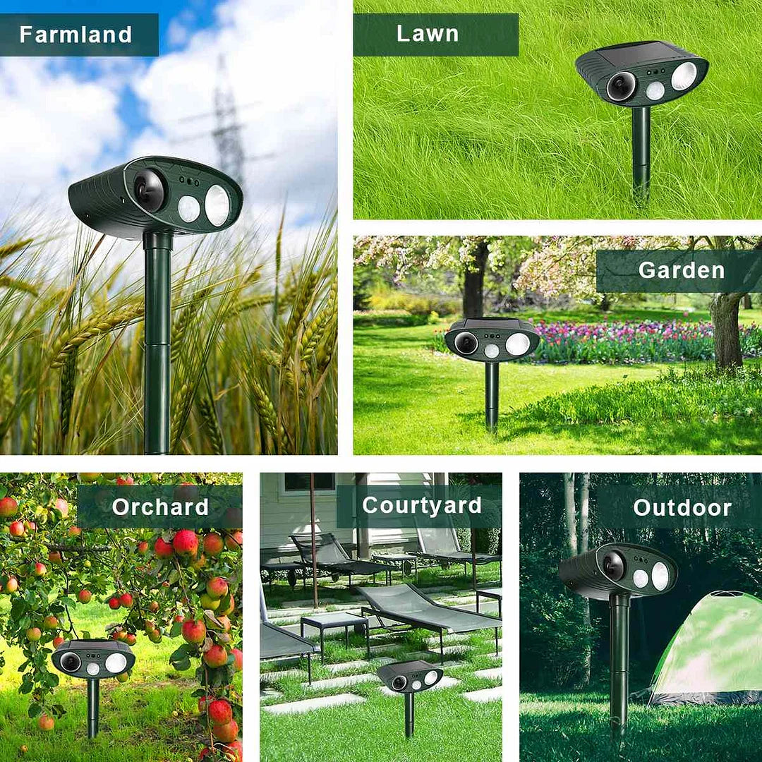Solar Powered Ultrasonic Animal Repeller with Motion Sensor and Flashing Light, 4-Pack