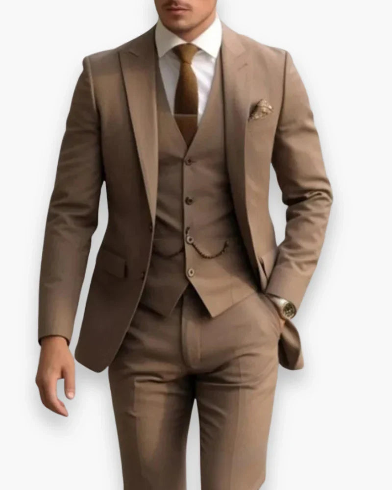 Men's Three Piece Suit with Slim Fit Jacket and Matching Vest, Trousers