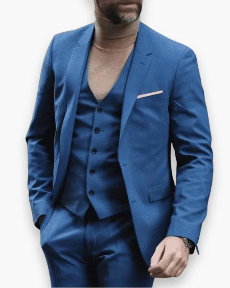 Men's Three Piece Suit with Slim Fit Jacket and Matching Vest, Trousers