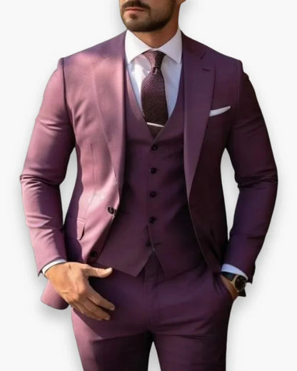 Men's Three Piece Suit with Slim Fit Jacket and Matching Vest, Trousers