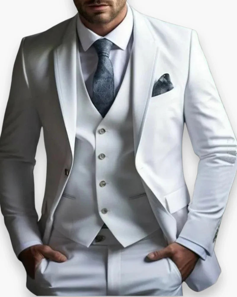 Men's Three Piece Suit with Slim Fit Jacket and Matching Vest, Trousers