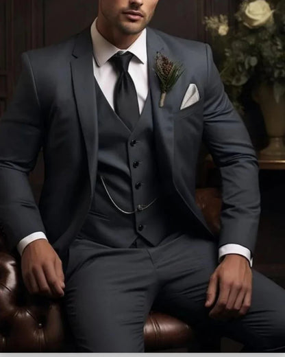 Men's Three Piece Suit with Slim Fit Jacket and Matching Vest, Trousers
