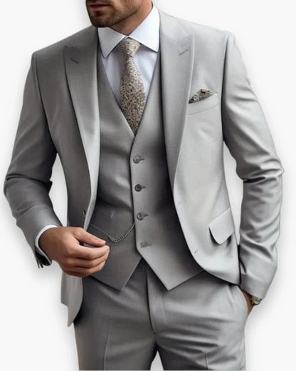 Men's Three Piece Suit with Slim Fit Jacket and Matching Vest, Trousers