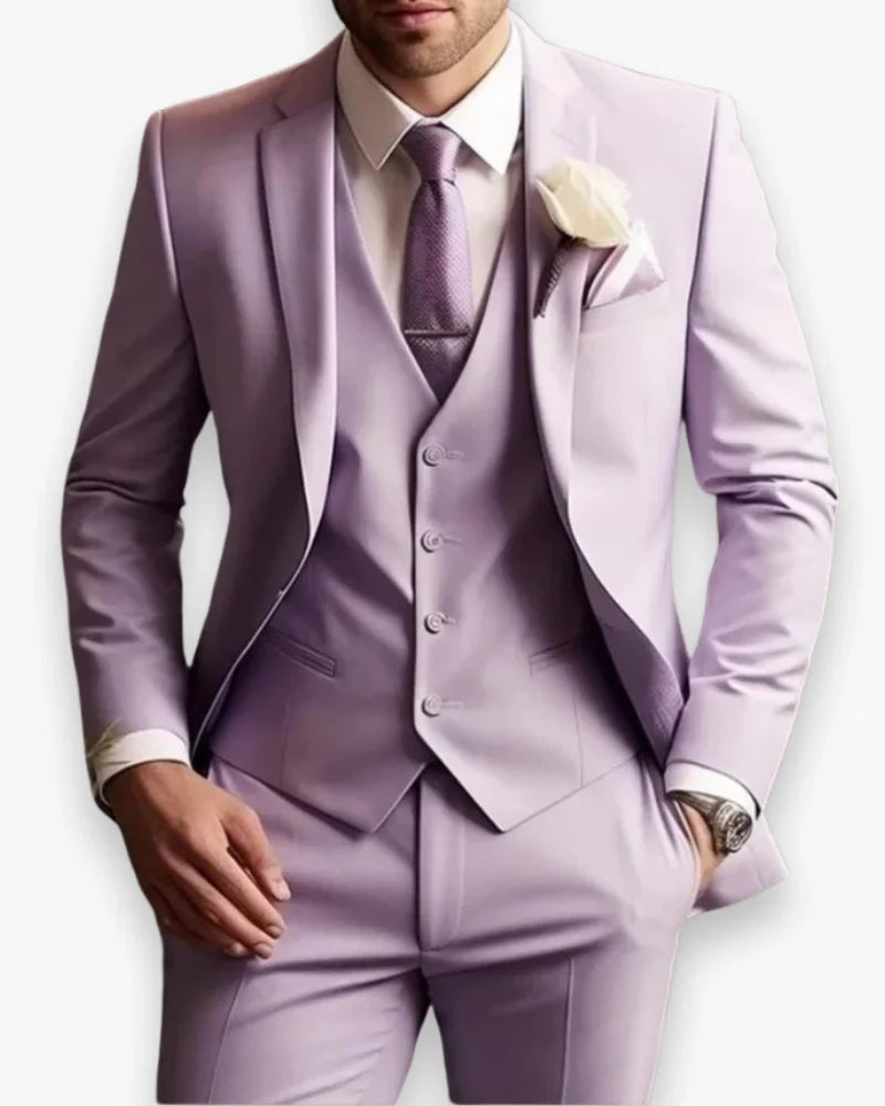 Men's Three Piece Suit with Slim Fit Jacket and Matching Vest, Trousers