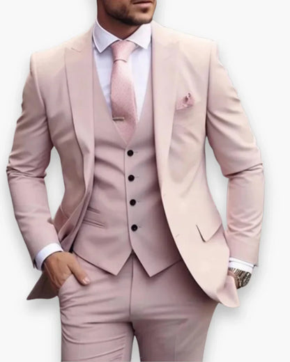 Men's Three Piece Suit with Slim Fit Jacket and Matching Vest, Trousers