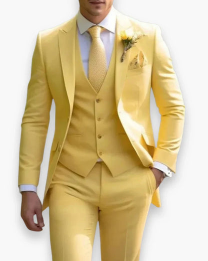 Men's Three Piece Suit with Slim Fit Jacket and Matching Vest, Trousers