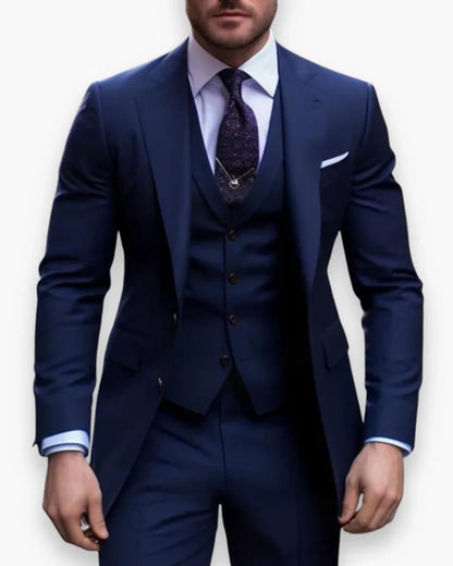 Men's Three Piece Suit with Slim Fit Jacket and Matching Vest, Trousers
