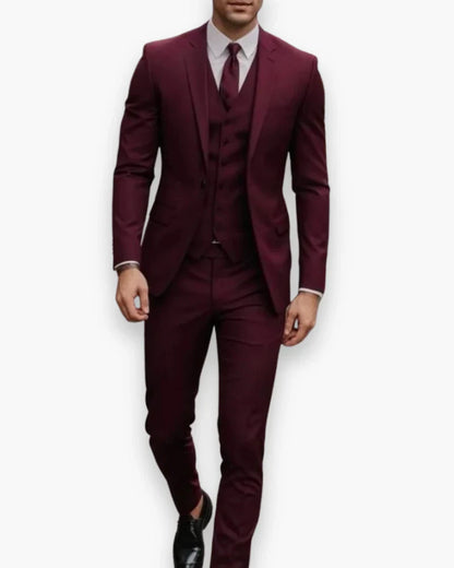 Men's Three Piece Suit with Slim Fit Jacket and Matching Vest, Trousers