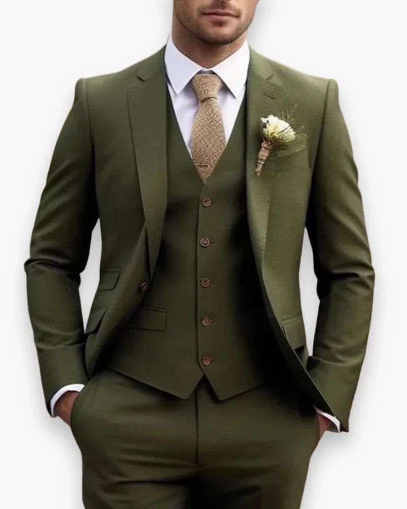 Men's Three Piece Suit with Slim Fit Jacket and Matching Vest, Trousers