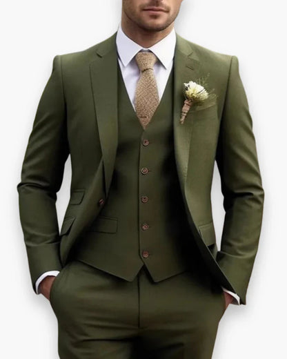 Men's Three Piece Suit with Slim Fit Jacket and Matching Vest, Trousers