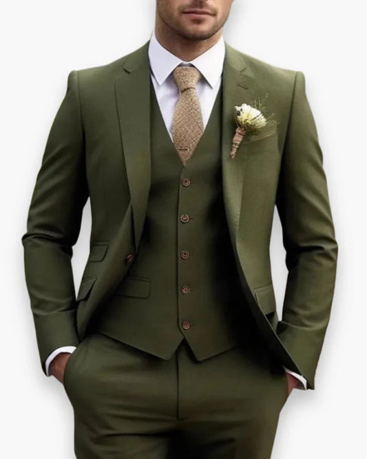 Men's Three Piece Suit with Slim Fit Jacket and Matching Vest, Trousers