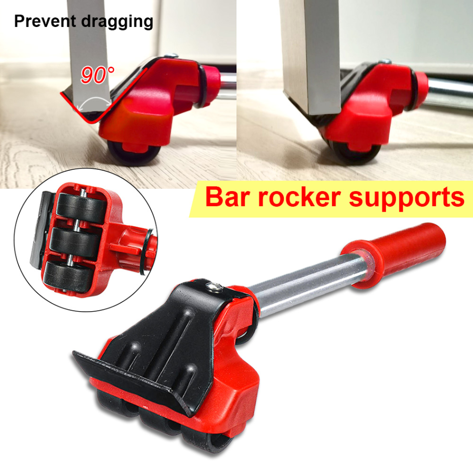 Heavy Furniture Roller and Lifter Set with 360-Degree Pads and Manual Bar