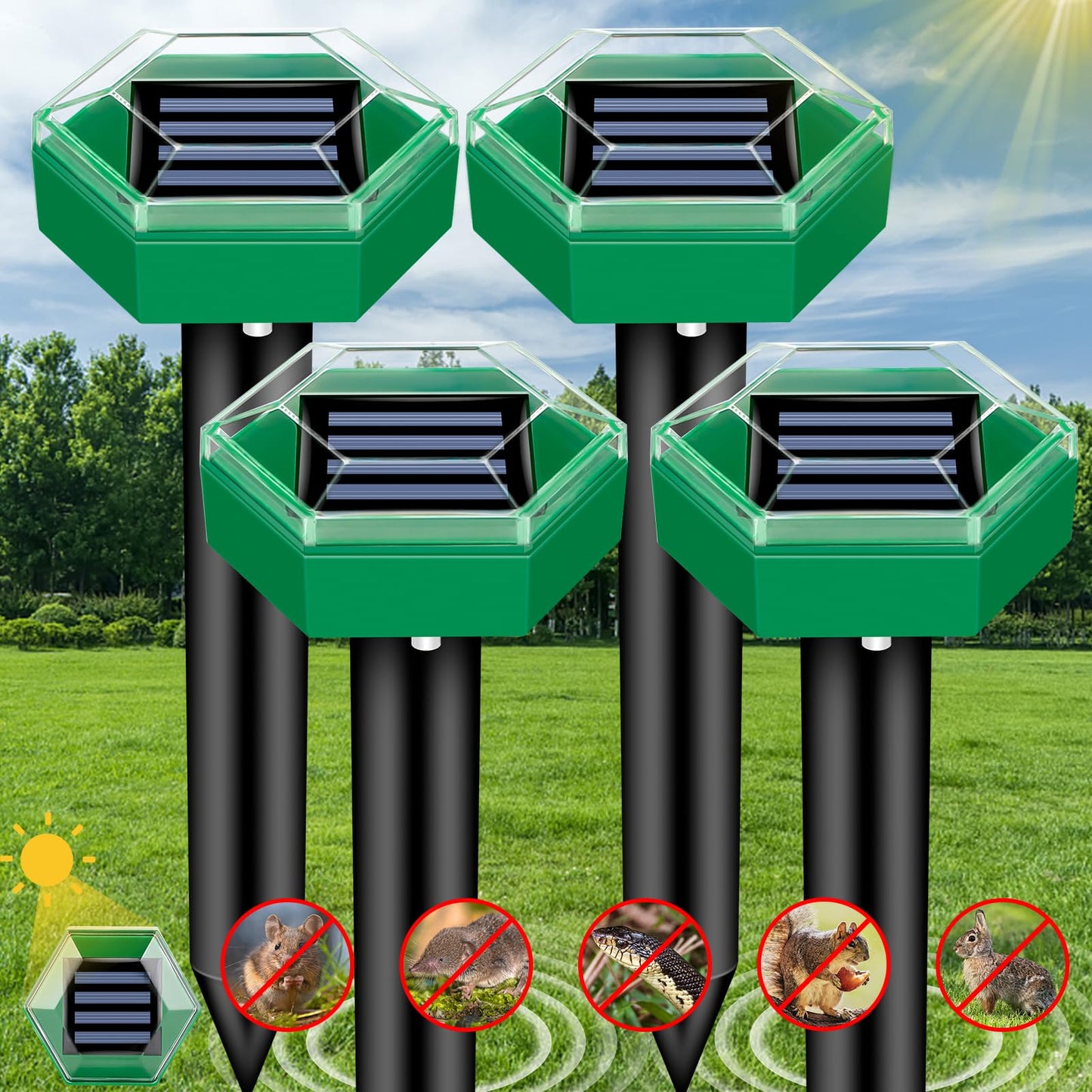 Solar Mole Repeller Spike with Underground Pulse Vibration and Rechargeable Battery, 465 Sq Ft Coverage