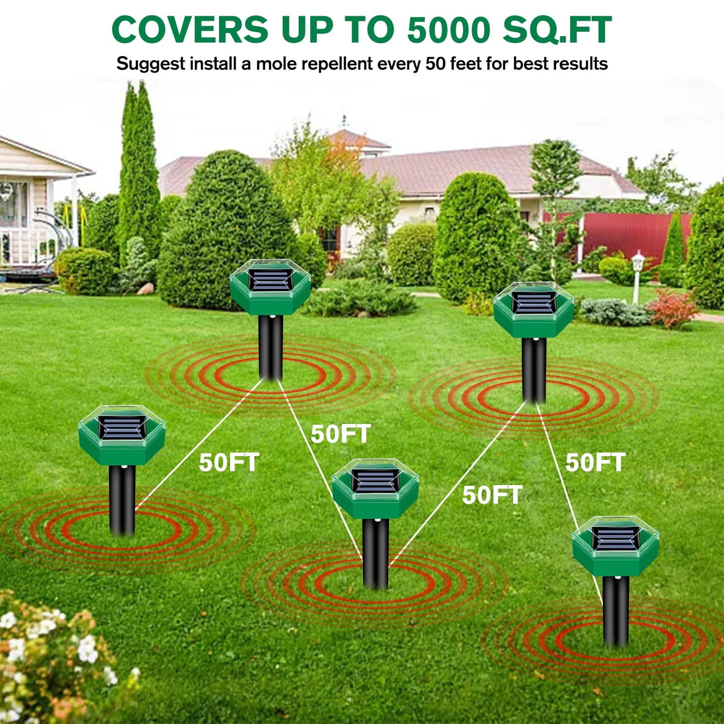 Solar Mole Repeller Spike with Underground Pulse Vibration and Rechargeable Battery, 465 Sq Ft Coverage