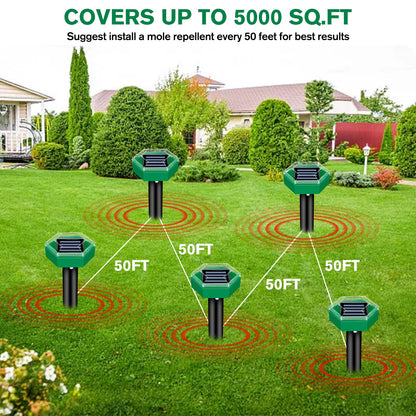 Solar Mole Repeller Spike with Underground Pulse Vibration and Rechargeable Battery, 465 Sq Ft Coverage
