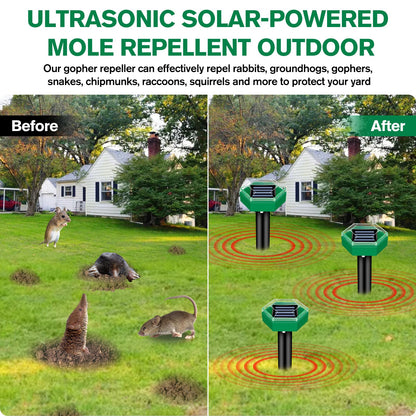 Solar Mole Repeller Spike with Underground Pulse Vibration and Rechargeable Battery, 465 Sq Ft Coverage