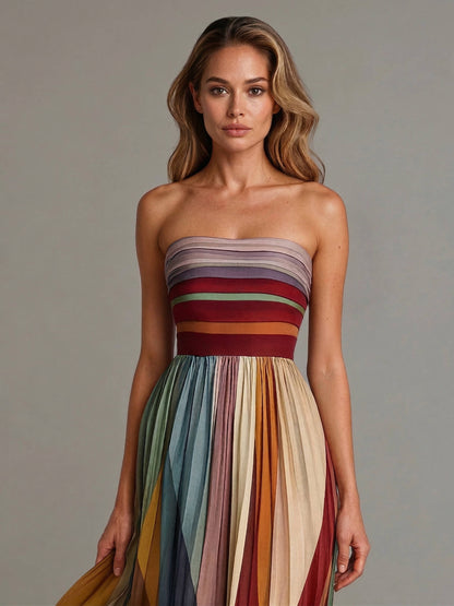 Floor Length Pleated Chiffon Dress with Internal Boning Support