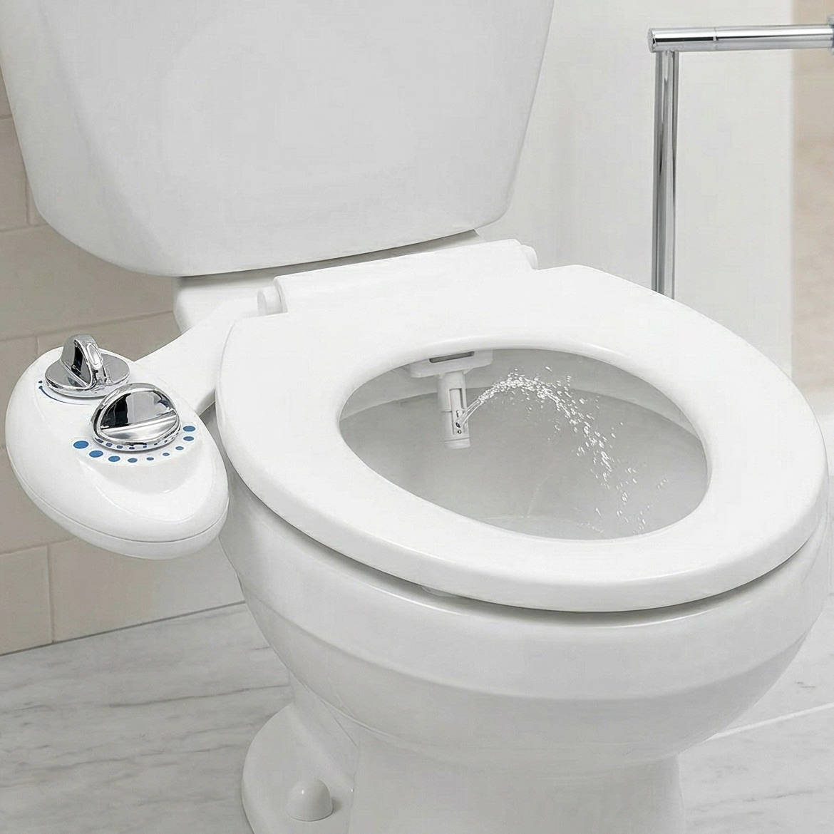 Bidet Attachment with Retractable Nozzle and Adjustable Water Pressure, Steel Braided Hose