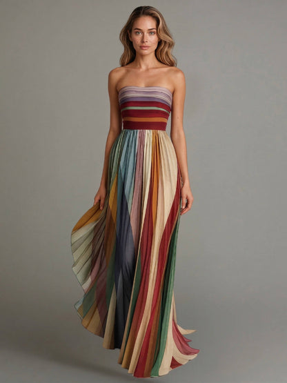 Floor Length Pleated Chiffon Dress with Internal Boning Support