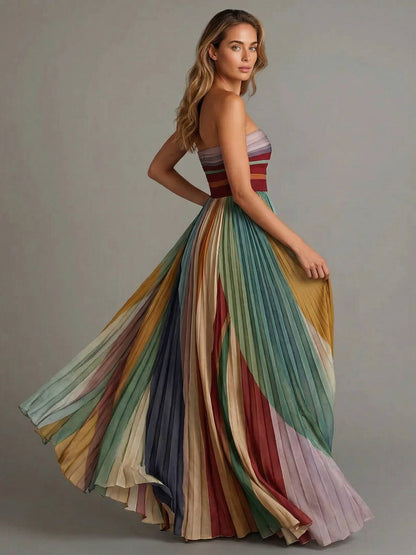 Floor Length Pleated Chiffon Dress with Internal Boning Support