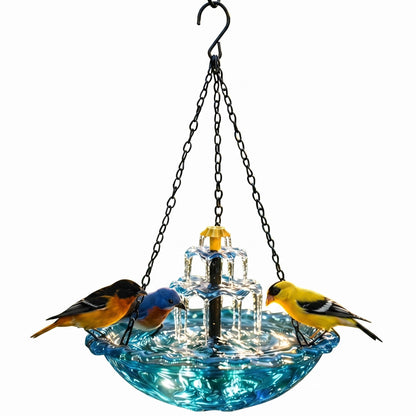 Solar Bird Bath Fountain with Two-Tier Cascade and Hanging Chains for Gardens